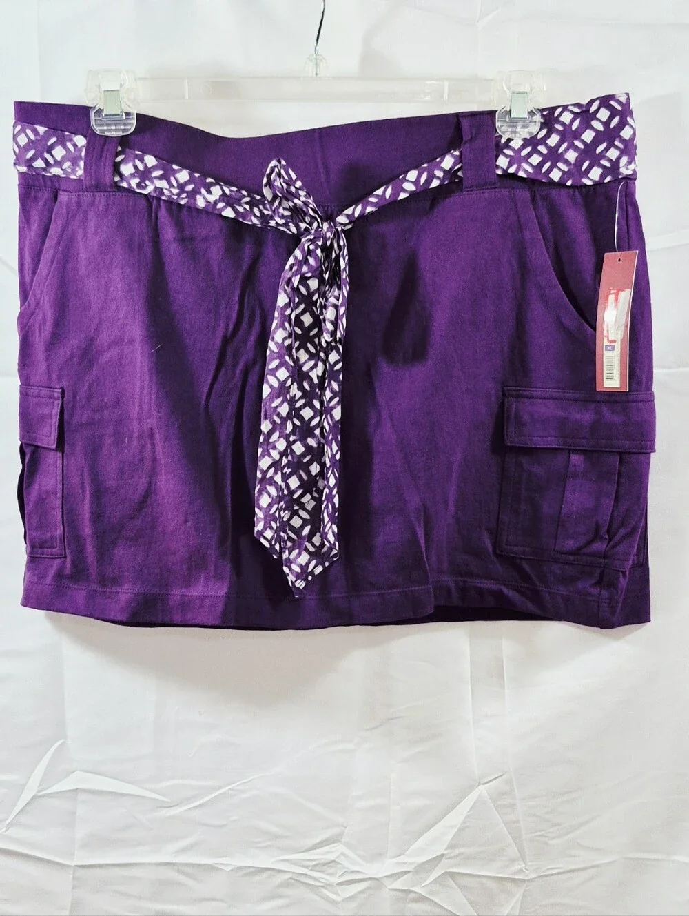 Merona Purple Cargo Pocket Mini Skirt with Patterned Tie Cotton XL NWT